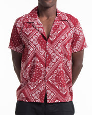 Patchwork Paisley Short Sleeve Button Shirt in Red