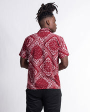 Patchwork Paisley Short Sleeve Button Shirt in Red