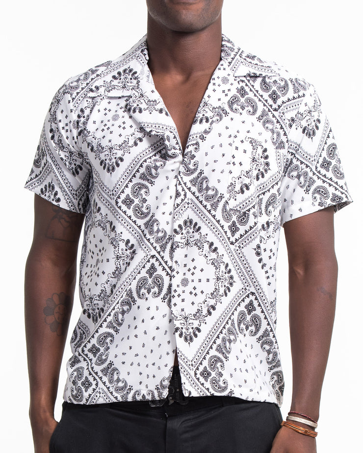 Patchwork Paisley Short Sleeve Button Shirt in White