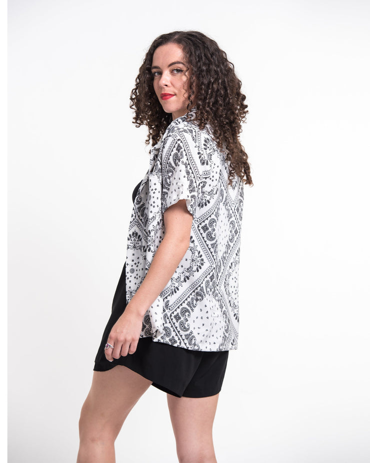 Patchwork Paisley Short Sleeve Button Shirt in White