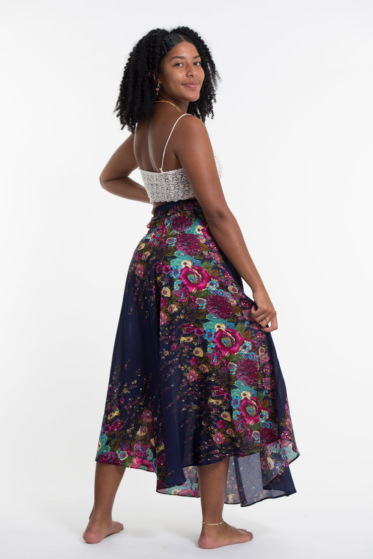 Floral Handkerchief Midi Skirt in Blue