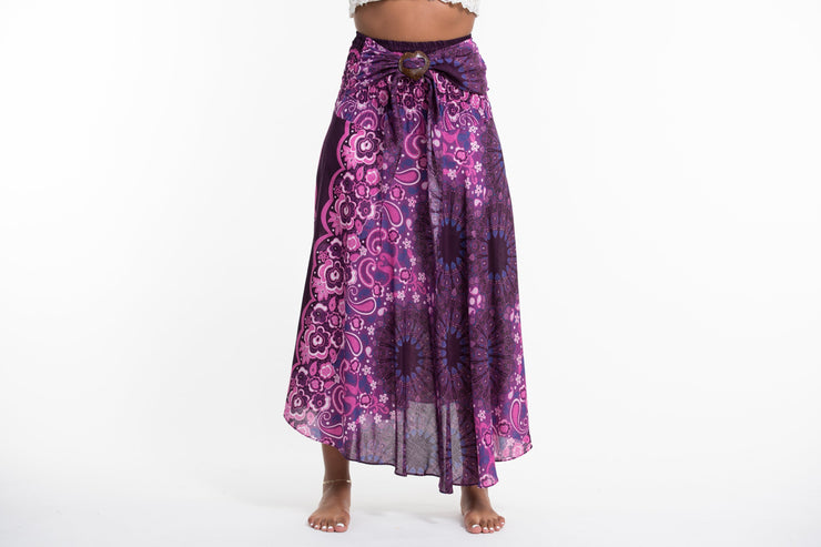 Paisley Mandalas Handkerchief Midi Skirt in Purple