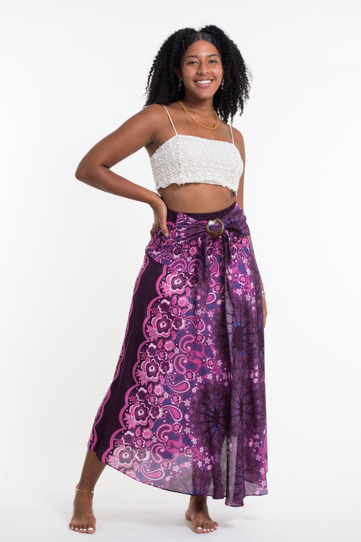 Paisley Mandalas Handkerchief Midi Skirt in Purple