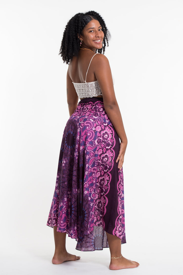 Paisley Mandalas Handkerchief Midi Skirt in Purple