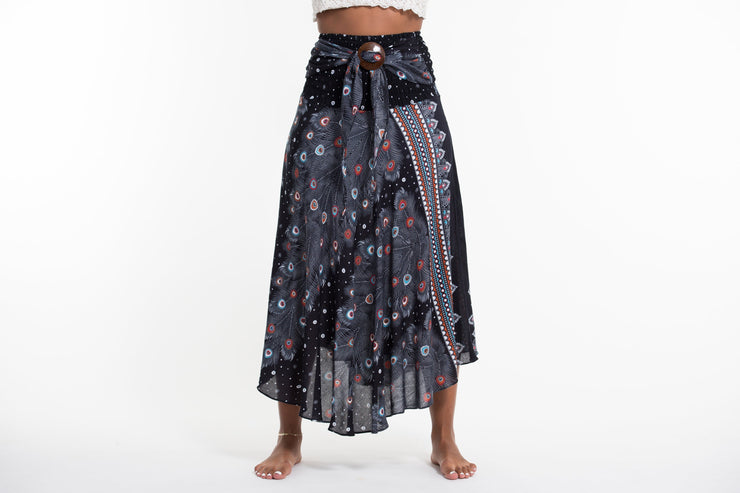 Peacock Handkerchief Midi Skirt in Black