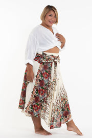 Plus Size Floral Handkerchief Midi Skirt in Cream