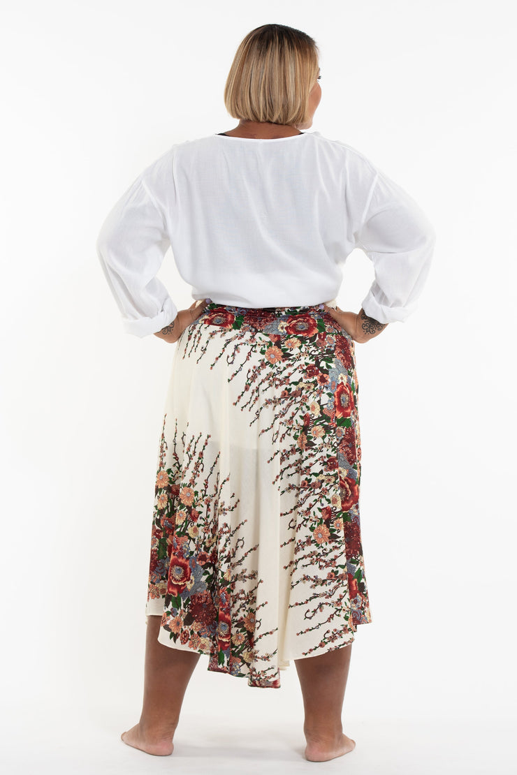 Plus Size Floral Handkerchief Midi Skirt in Cream