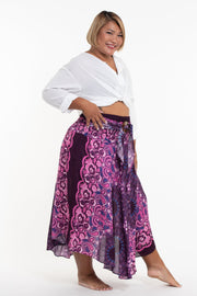 Plus Size Paisley Mandalas Handkerchief Midi Skirt in Purple