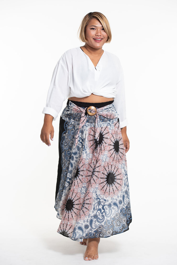 Plus Size Paisley Mandalas Handkerchief Midi Skirt in Silver Gray