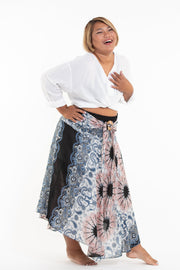 Plus Size Paisley Mandalas Handkerchief Midi Skirt in Silver Gray