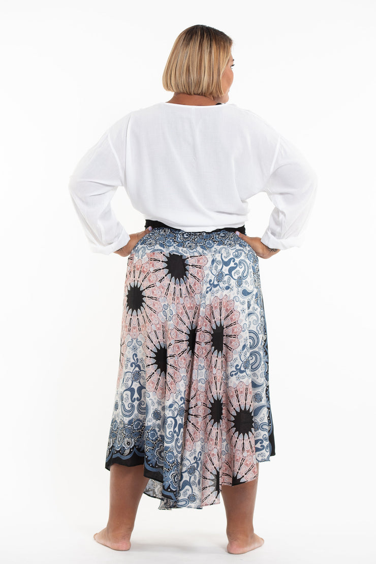 Plus Size Paisley Mandalas Handkerchief Midi Skirt in Silver Gray