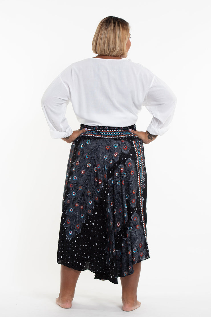 Plus Size Peacock Handkerchief Midi Skirt in Black