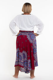 Plus Size Mandalas Handkerchief Midi Skirt in Red