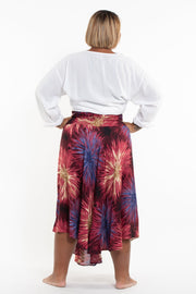 Plus Size Firework Handkerchief Midi Skirt in Maroon