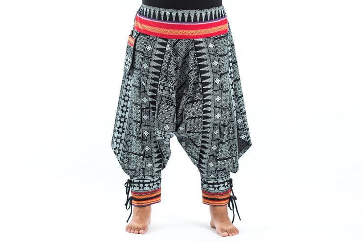 Plus Size Traditional Prints Thai Hill Tribe Fabric Women's Harem Pants with Ankle Straps