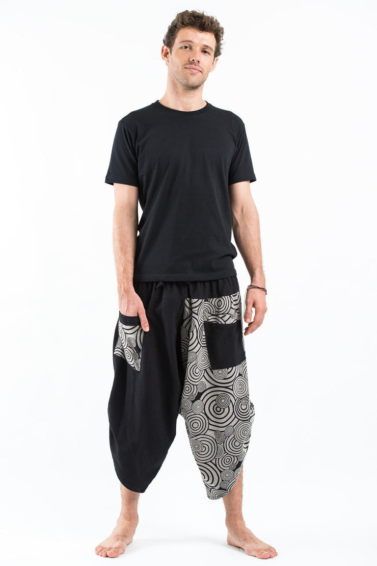 Two Tone Swirls Prints Men's Three Quarter Pants in Black