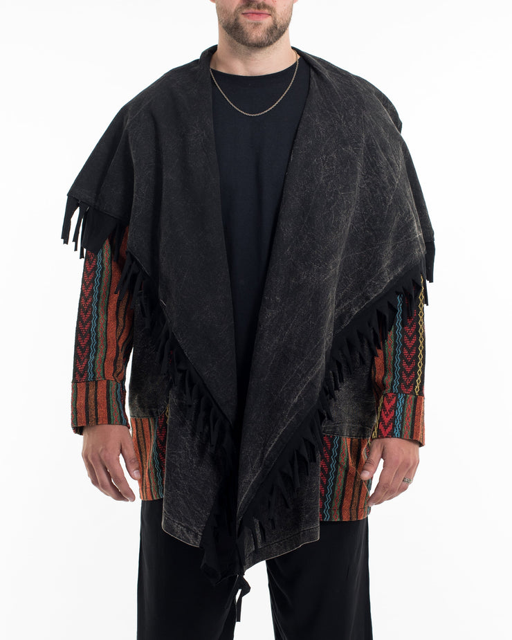 Tribal Cloak Jacket | Stonewashed Drape in Black