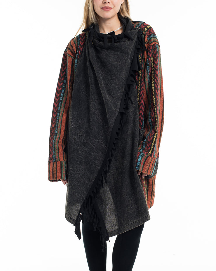 Tribal Cloak Jacket | Stonewashed Drape in Black