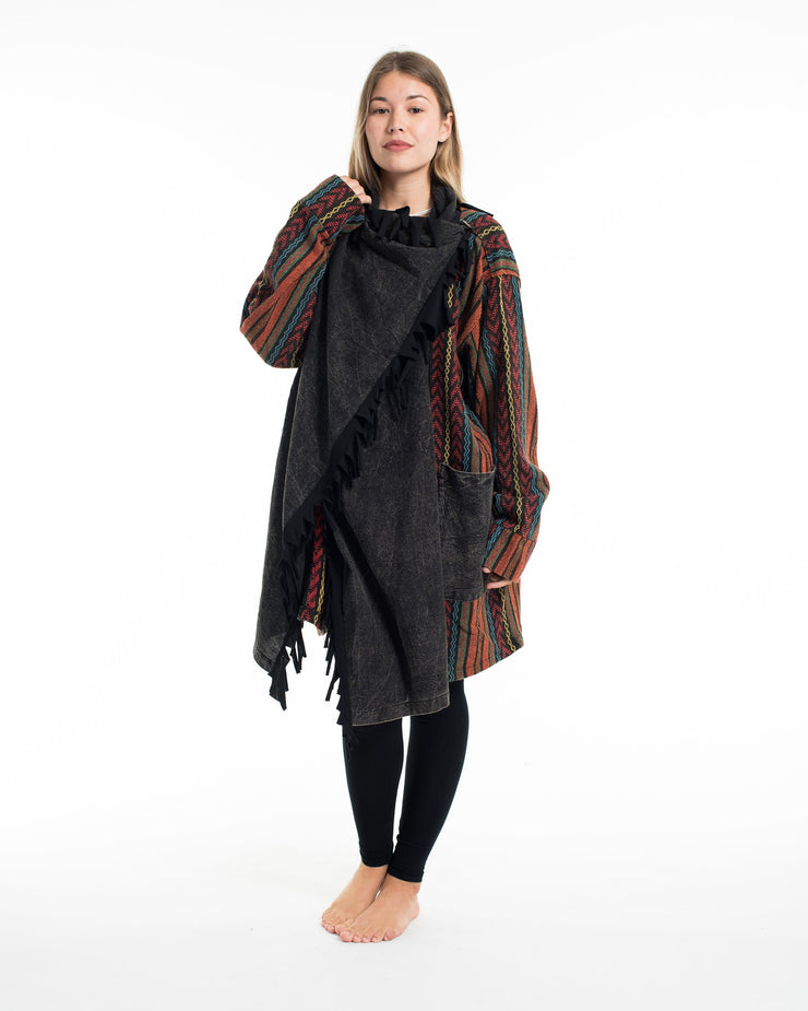 Tribal Cloak Jacket | Stonewashed Drape in Black