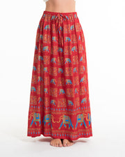 Elephant Print Midi Skirt in Red