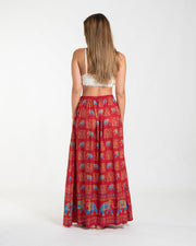 Elephant Print Midi Skirt in Red