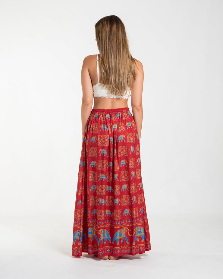 Elephant Print Midi Skirt in Red