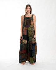 Patchwork Stone Washed Black Printed Cotton Overall in Brown