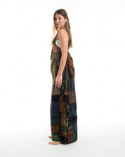 Patchwork Stone Washed Black Printed Cotton Overall in Brown