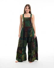 Patchwork Stone Washed Black Printed Cotton Overall in Green