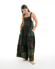 Patchwork Stone Washed Black Printed Cotton Overall in Green