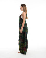 Patchwork Stone Washed Black Printed Cotton Overall in Green