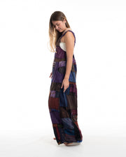 Patchwork Stone Washed Black Printed Cotton Overall in Purple