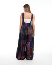 Patchwork Stone Washed Black Printed Cotton Overall in Purple