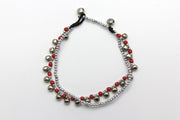 Hand Made Fair Trade Anklet Double Strand Silver Beads Red