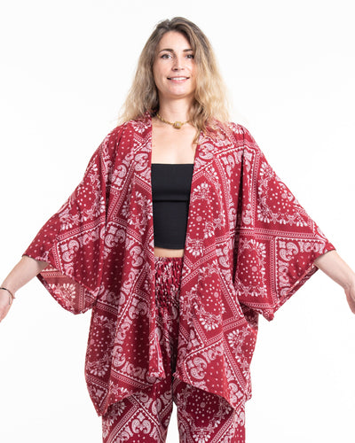 Patchwork Paisley Kimono Cardigan in Red