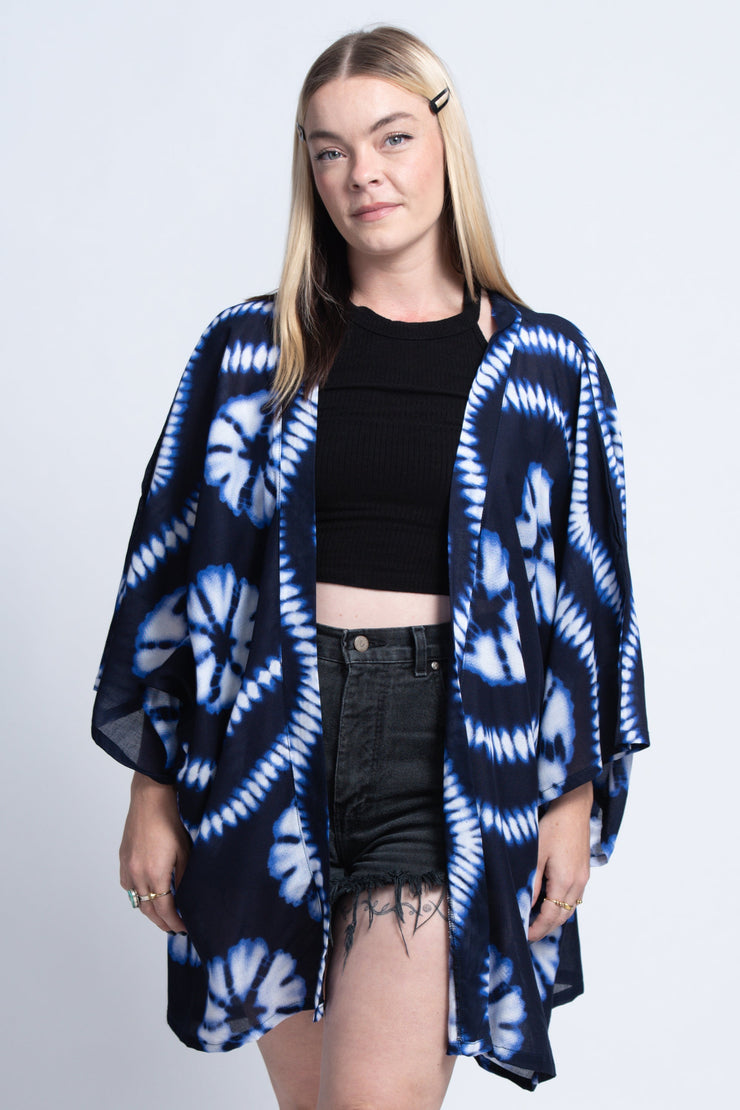 Tie Dye Kimono Cardigan in Indigo