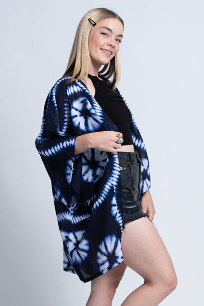 Tie Dye Kimono Cardigan in Indigo