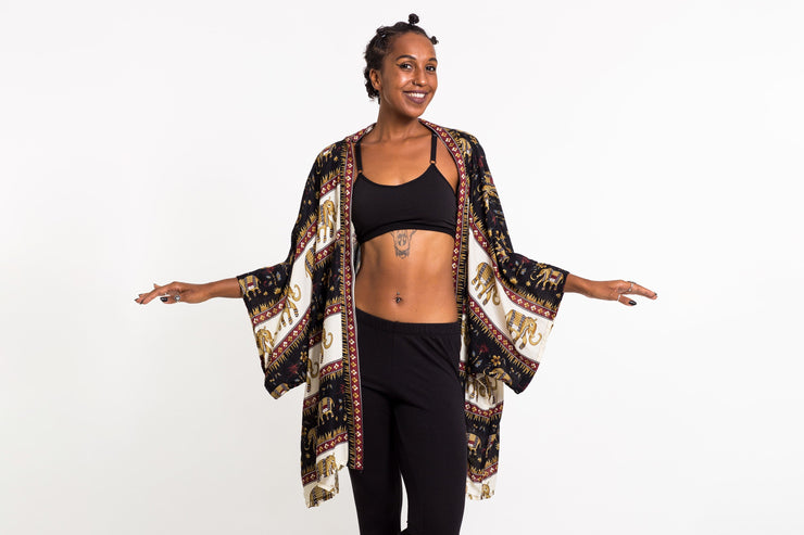 Elephant Bliss Kimono Cardigan in Black