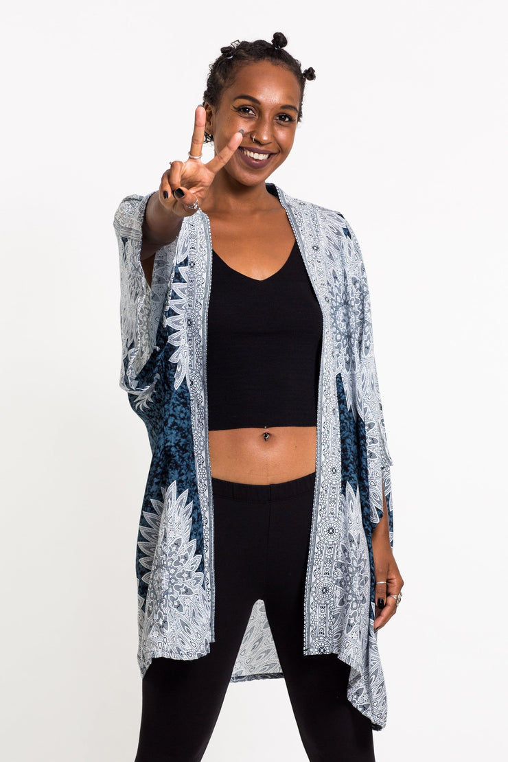 Marble Mandalas Kimono Cardigan in Indigo