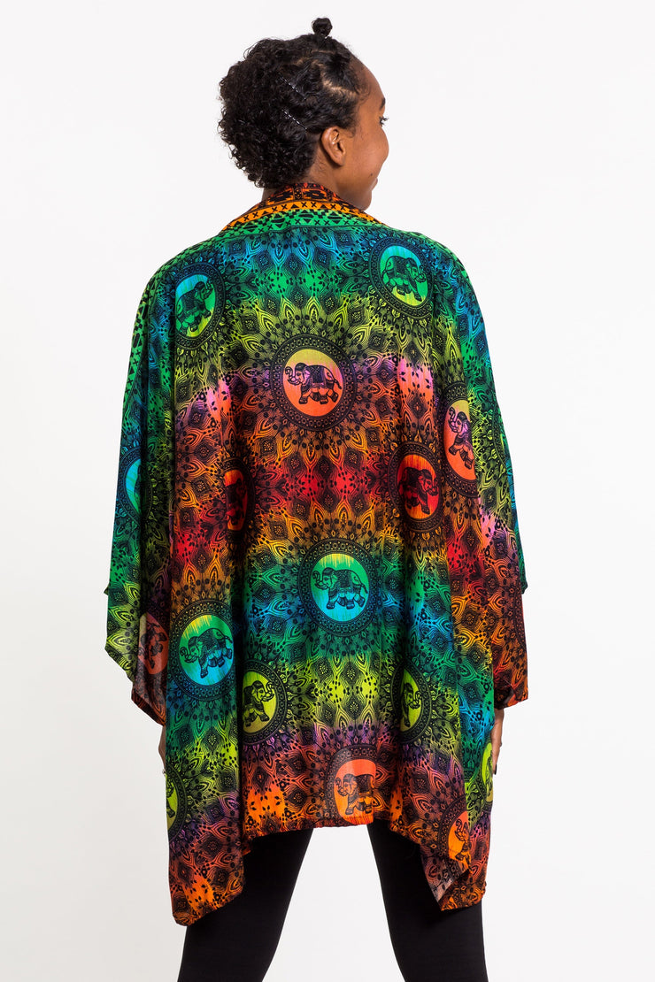 Rainbow Elephant Kimono Cardigan in Orange