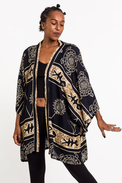 Turtle Print Kimono Cardigan in Gold