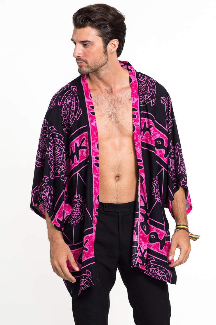 Turtle Print Kimono Cardigan in Pink