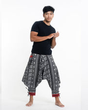 Traditional Prints Thai Hill Tribe Fabric Men's Harem Pants with Ankle Straps