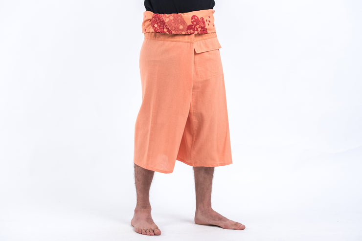 Men's Cropped Fisherman Pants with Pattern Waist Band in Light Orange