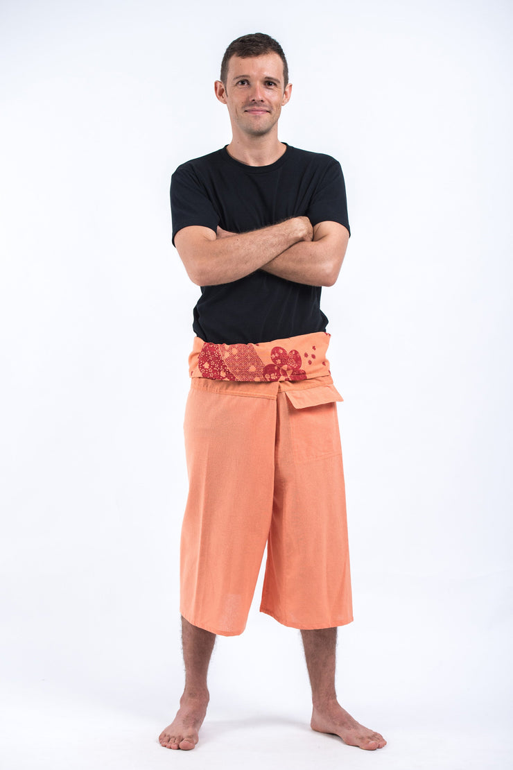 Men's Cropped Fisherman Pants with Pattern Waist Band in Light Orange