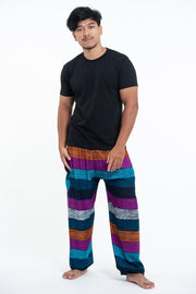 Boho Striped Men's Harem Pants in Blue