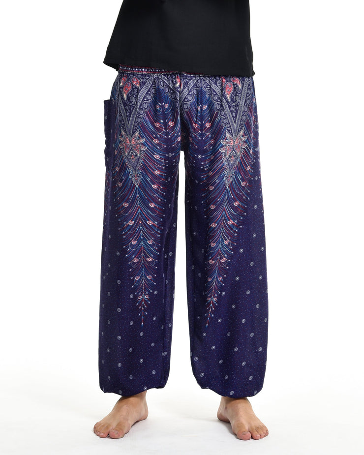 Peacock Feathers Men's Harem Pants in Blue