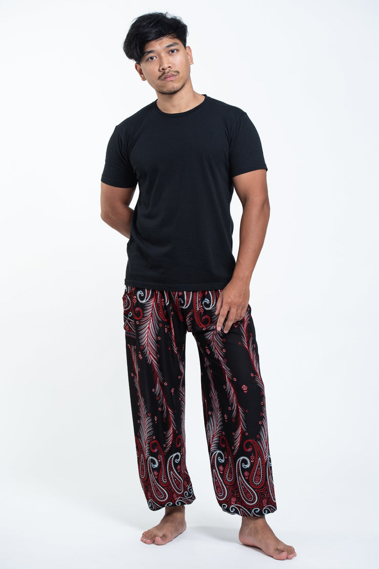 Paisley Feathers Men's Harem Pants in Black