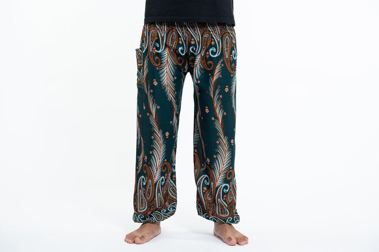 Paisley Feathers Men's Harem Pants in Green