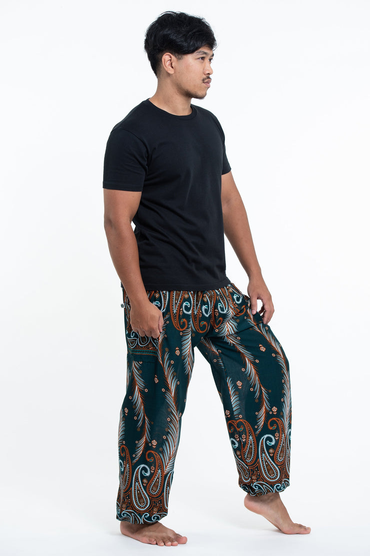 Paisley Feathers Men's Harem Pants in Green